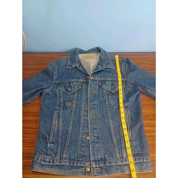 Vintage Levi Strauss 90's Dark Blue Jean Jacket Coat Button Size 40L Rider/Biker - Picture 11 of 15